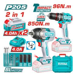 Kit Taladro Atornillador Percutor 96Nm + Llave de Impacto 850Nm Total TOSLI250586-4